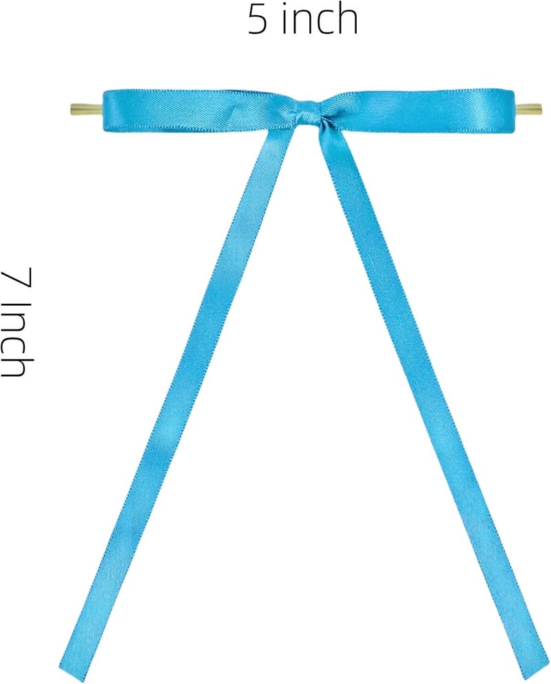 Meseey 30 Pcs Satin Bows with Twist Tie 5 x 7 Inch Pretied Premade Ribbon Bows for Tree Wreath Garland Home Decor Indoor Outdoor Decorations (Turquoise Blue) - Image 2